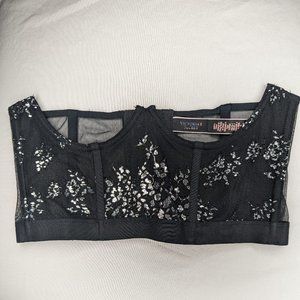 Black Under Bust Corset Sheer Floral Lace Silver (XS) Victoria's Secret